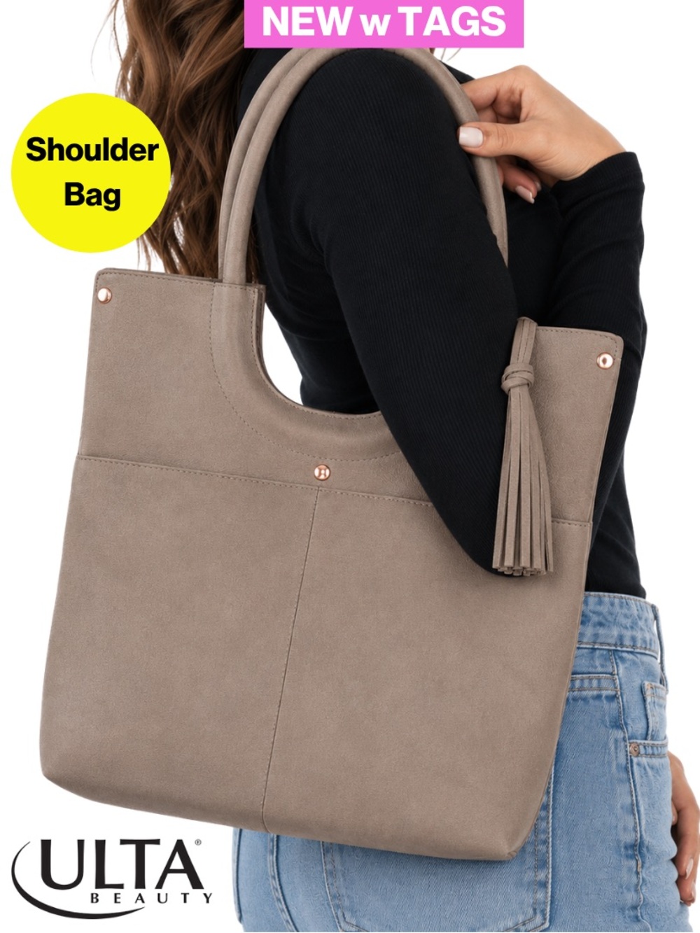 NEW w tags 🏷️ 2/for $20 🪩 ULTA Beauty Women's Tote Shoulder Bag, Side Tassels